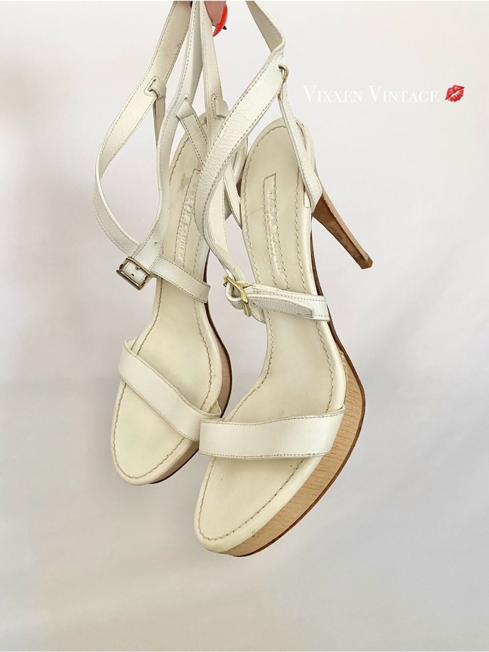 RALPH LAUREN COLLECTION STRAPPY LEATHER HEELED PLATFORM SANDALS IN WHITE